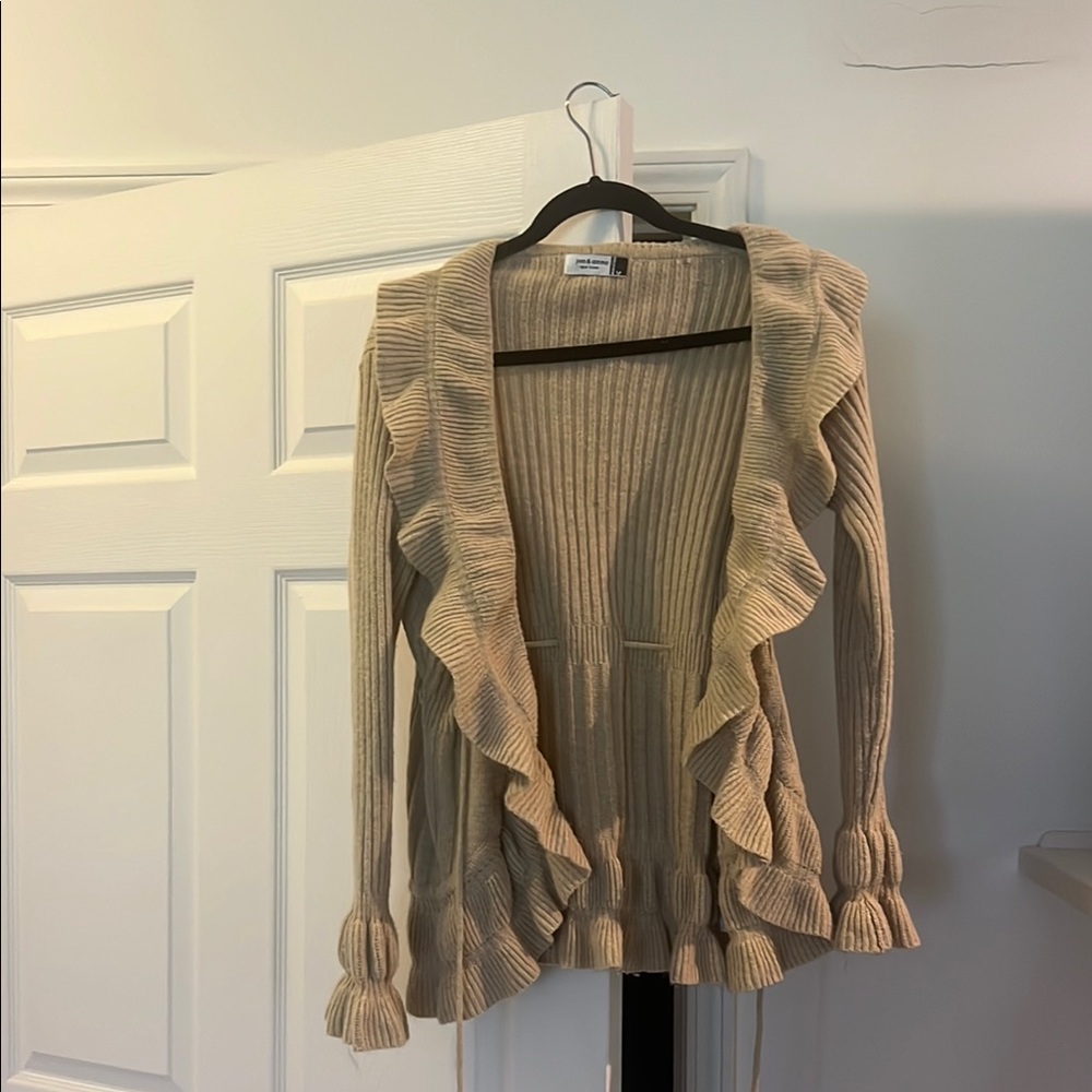 Jon & Anna Cream Ruffled Cardigan Sweater